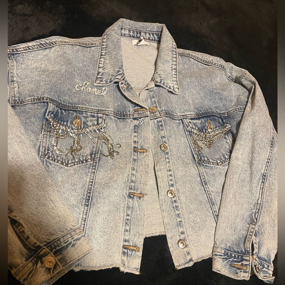 Plus size Jean crop diamond tassel crop jacket